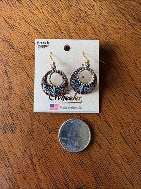 Brass & Copper Teal Accent Hoop Earrings